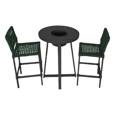 Conjunto Bistrô Champanheira Tampo Ripado E 2 Banquetas França Corda Náutica Verde Musgo Verde