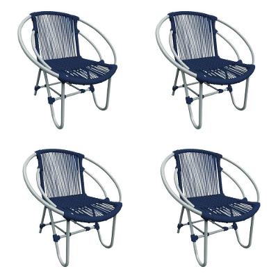 Kit 4 Cadeiras Decorativa Julia Em Corda Náutica E Base Em Alumínio Cinza- Azul Marinho - Cor: Azul