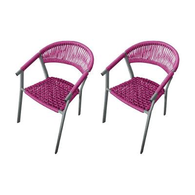 Kit 2 Cadeiras Decorativa Joana Em Corda Náutica E Base Em Alumínio Cinza-rosa - Cor: Rosa