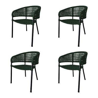 Kit 4 Cadeiras Sol Corda Náutica Base Em Alumínio Preto-verde Musgo - Cor: Verde