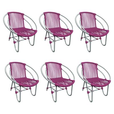 Kit 6 Cadeiras Decorativa Julia Em Corda Náutica E Base Em Alumínio Cinza- Rosa - Cor: Rosa