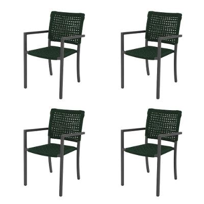 Kit 4 Cadeiras Marília Corda Náutica Base Em Alumínio Preto-verde Musgo - Cor: Verde