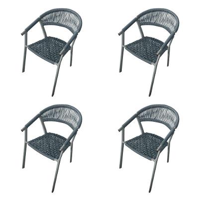 Kit 4 Cadeiras Decorativa Joana Em Corda Náutica E Base Em Alumínio Cinza-cinza - Cor: Cinza