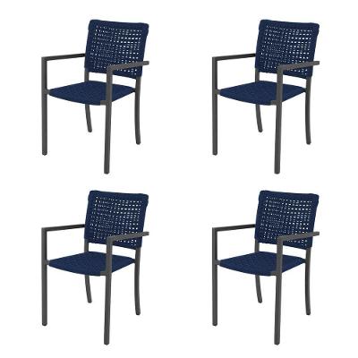 Kit 4 Cadeiras Marília Corda Náutica Base Em Alumínio Preto-azul Marinho - Cor: Azul