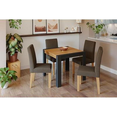 Sala de Jantar Completa Grace c/ Tampo Madeirado 90cm + 4 Cadeiras Maia Cinza/Nature/Mascavo - Cimol