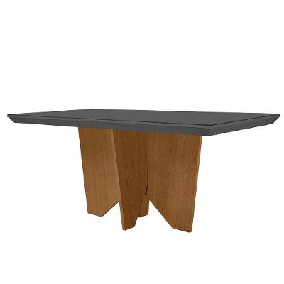 Mesa Para Sala De Jantar Evora 180cm Em Mdf E Vidro Grafite/ Imbuia/ Serig. Grafite