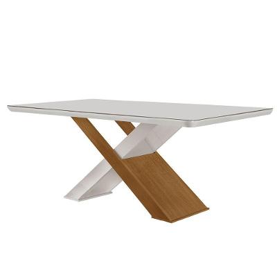 Mesa Sala De Jantar Carol 180cm Em Mdf E Vidro Com Canto Copo Off White/ Imbuia/ Serig. Off
