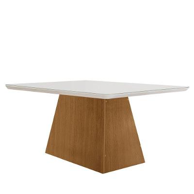 Mesa Sala De Jantar Aida 120cm Em Mdf E Vidro Com Canto Copo Off White/ Imbuia/ Serig. Off