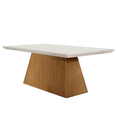 Mesa Para Sala De Jantar Aida 180cm Em Mdf E Vidro Off White/ Imbuia/ Serig. Off
