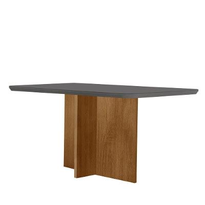 Mesa Sala De Jantar Olimpia 120cm Em Mdf E Vidro Com Canto Copo Grafite/ Imbuia/ Serig. Grafite