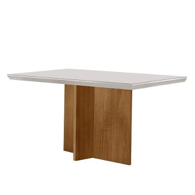 Mesa Para Sala De Jantar Olimpia 120cm Em Mdf E Vidro Canto Reto Off White/ Imbuia/ Serig. Off