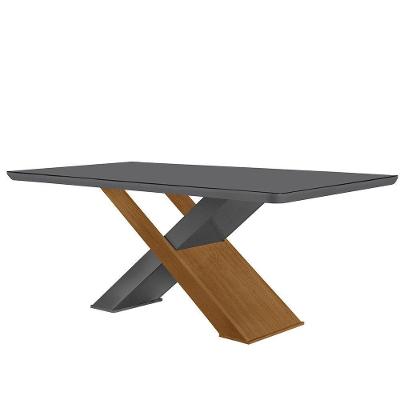 Mesa Sala De Jantar Carol 180cm Em Mdf E Vidro Com Canto Copo Grafite/ Imbuia/ Serig. Grafite