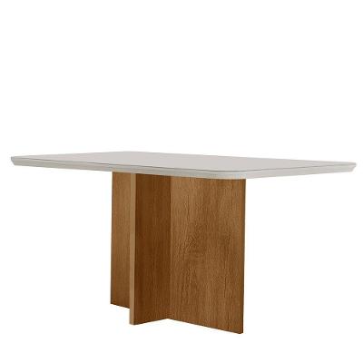 Mesa Sala De Jantar Olimpia 120cm Em Mdf E Vidro Com Canto Copo Off White/ Imbuia/ Serig. Off