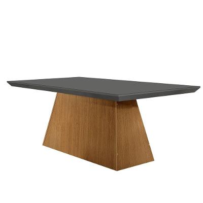 Mesa Para Sala De Jantar Aida 180cm Em Mdf E Vidro Grafite/ Imbuia/ Serig. Grafite