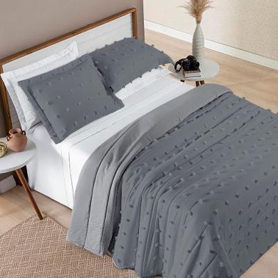 Kit Cobre Leito Colcha Sofist Padrão 3 Peças Micropercal 300 Fios Cinza