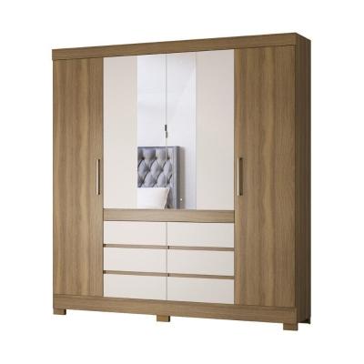 Guarda-roupas Casal 4 Portas 6 Gavetas e Espelhos Cr35192 Amêndola-off White