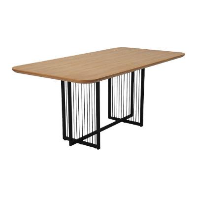 Mesa Cruzados 180x90 Cm Metal Preto - Corda Preta - Madeira Maciça Amêndoa