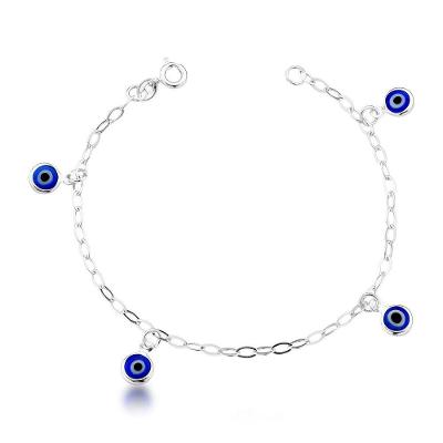 Pulseira Com Elos E 4 Olho Grego Pendurado Prata 925 - 18cm