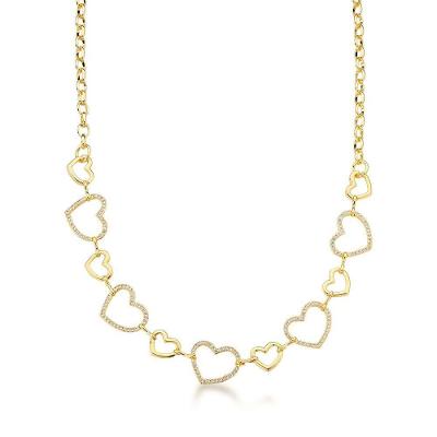 Colar Choker Com Corações Lisos E Cravejados Banhado A Ouro 18k - 45cm