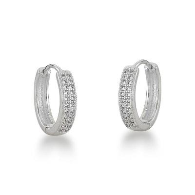 Brinco Argola Click Duas Fileiras Zirconias Prata 925 - 1,5cm