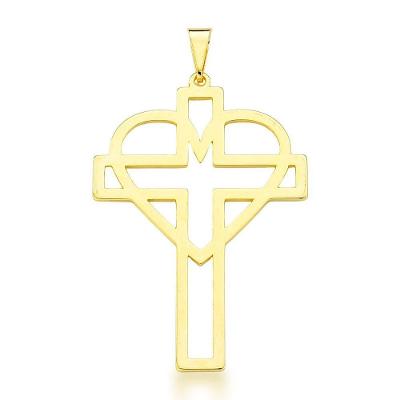 Pingente Crucifixo Vazado Com Coração Banhado Ouro 18k
