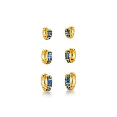 Kit Brincos Argolas Cravejadas Com Zirconias Banhadas A Ouro 18k - Azul