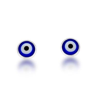Brinco Olho Grego Sintético Azul Escuro Prata 925 - 8mm