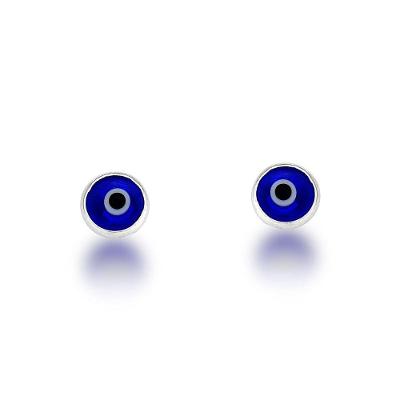 Brinco Olho Grego Sintético Azul Escuro Prata 925 - 6mm