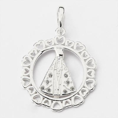 Pingente Nossa Senhora Aparecida Prata 925 Com Zircônias - Cristal