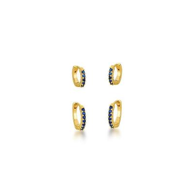Dupla De Argolas Com Uma Fileira De Zirconias Banhadas A Ouro 18k - Azul