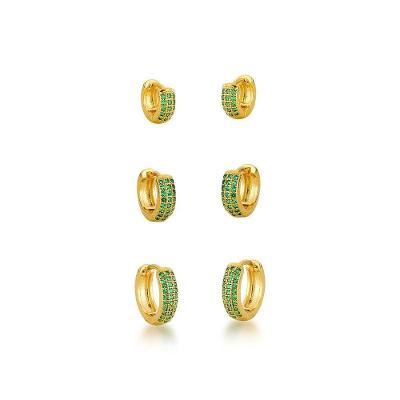Kit Brincos Argolas Cravejadas Com Zirconias Banhadas A Ouro 18k - Verde