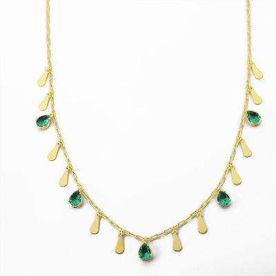 Colar De Elos Com Pingentes Banhado Ouro 18k - Verde