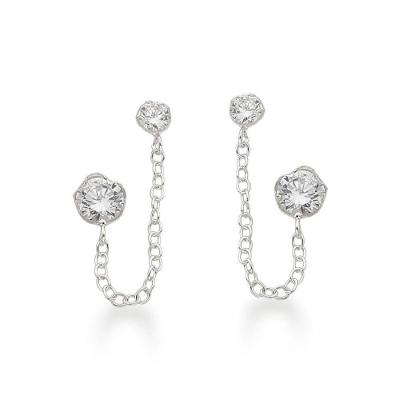 Brinco Duplo Com Zirconia Flor E Ponto De Luz Zirconia Prata 925