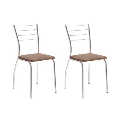 Cadeira de Cozinha 1700 Kit 2 Un Cromado/Suede Conhaque - Carraro