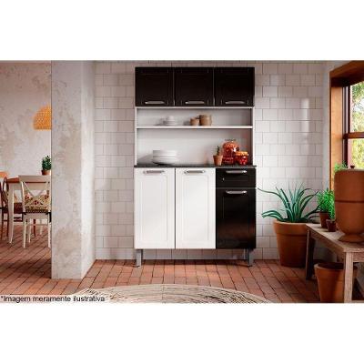 Cozinha Compacta Dona Maria c/ 6 Portas e 1 Gaveta Branco/Preto - Bertolini