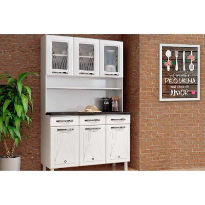 Cozinha Compacta Star New c/ 6 Portas (3 c/ Vidro) e 3 Gavetas Branco - Telasul