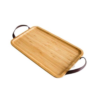 Bandeja Retangular Em Bambu Com Alça Em Couro Ecokitchen 35x20,5cm Mimo Style