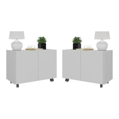 Kit 2 Mesas De Cabeceira Com Rodízios 2 Portas Multimóveis Mp4136 Branco Branco