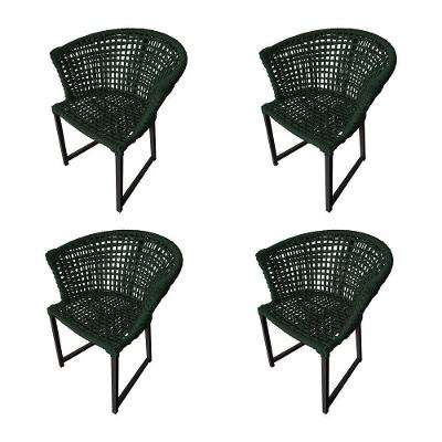 Kit 4 Cadeiras Salinas Corda Náutica Base Em Alumínio Preto-verde Musgo - Cor: Verde