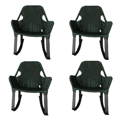 Kit 4 Cadeiras De Balanço Athenas Corda Náutica Base Em Alumínio Preto-verde Musgo - Cor: Verde