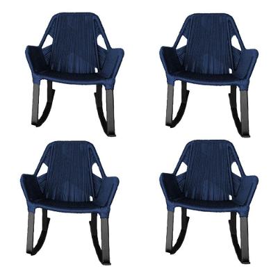 Kit 4 Cadeiras De Balanço Athenas Corda Náutica Base Em Alumínio Preto-azul Marinho - Cor: Azul