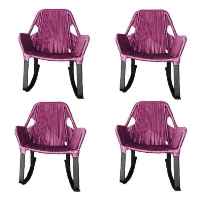 Kit 4 Cadeiras De Balanço Athenas Corda Náutica Base Em Alumínio Preto-rosa - Cor: Rosa