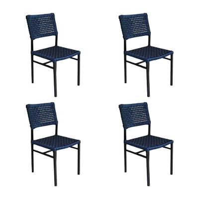 Kit 4 Cadeiras França Corda Náutica Base Em Alumínio Preto-azul Marinho - Cor: Azul