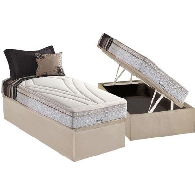Cama Box Baú Solteiro: Colchão Molas Herval Maxspring American + Base CRC Suede Clean(88x188)