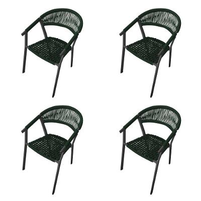 Kit 4 Cadeiras Decorativa Joana Em Corda Náutica E Base Em Alumínio Preta -verde Musgo - Cor: Verde