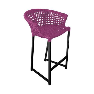 Banqueta Reis Em Corda Náutica E Base Em Alumínio Preta Para área Gourmet - Externa Rosa - Cor: Rosa