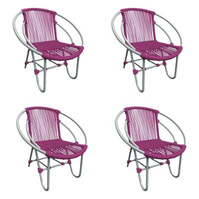 Kit 4 Cadeiras Decorativa Julia Em Corda Náutica E Base Em Alumínio Cinza- Rosa - Cor: Rosa