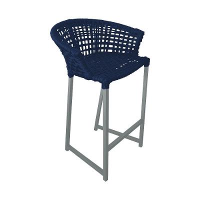 Banqueta Reis Em Corda Náutica E Base Em Alumínio Cinza Para área Gourmet Externa Azul Marinho Azul