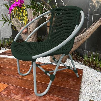 Cadeira Decorativa Julia Em Corda Náutica E Base Em Alumínio Cinza-verde Musgo - Cor: Verde