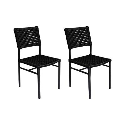 Kit 2 Cadeiras França Corda Náutica Base Em Alumínio Preto-preto - Cor: Preto
